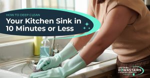 a woman washing dishes in a sink